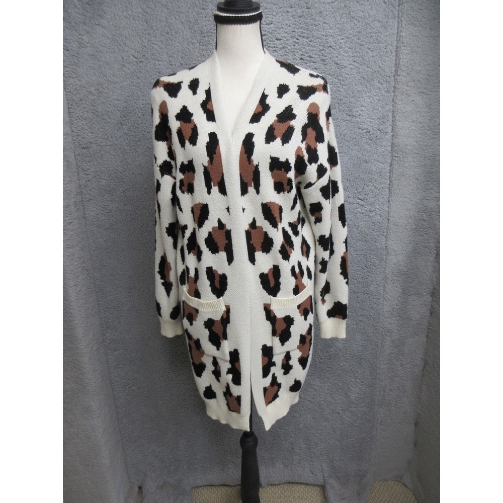 Pink Lily Animal Print Duster Cardigan Womens M Cream Indie Sleaze Oversized